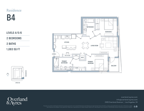 A floor plan for a residence B4 showing two bedrooms and two baths.
